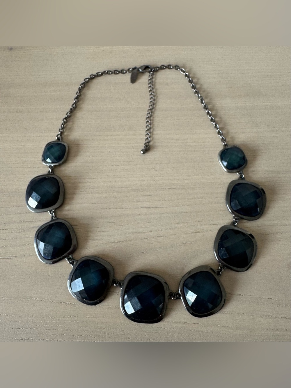 New York & Company - Chunky Gunmetal Necklace with Sapphire Blue Faceted Stones
